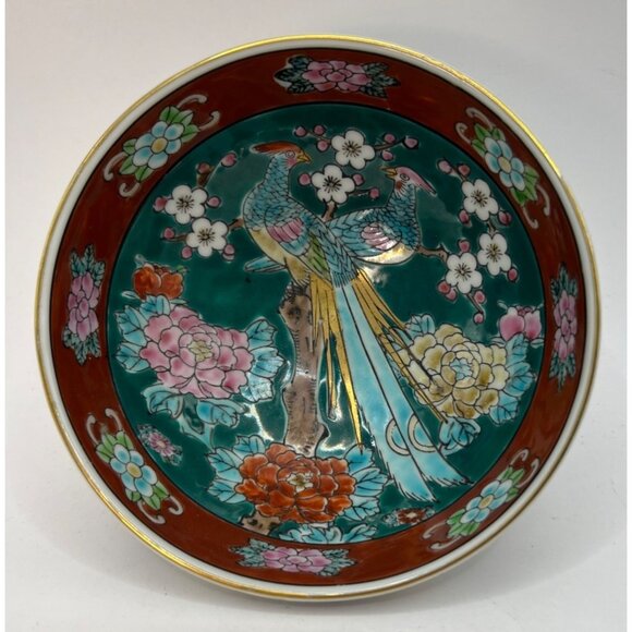 Vtg Imari Ware Gold Trim Hand Painted Bowl Peacocks, Flowers - Picture 2 of 7